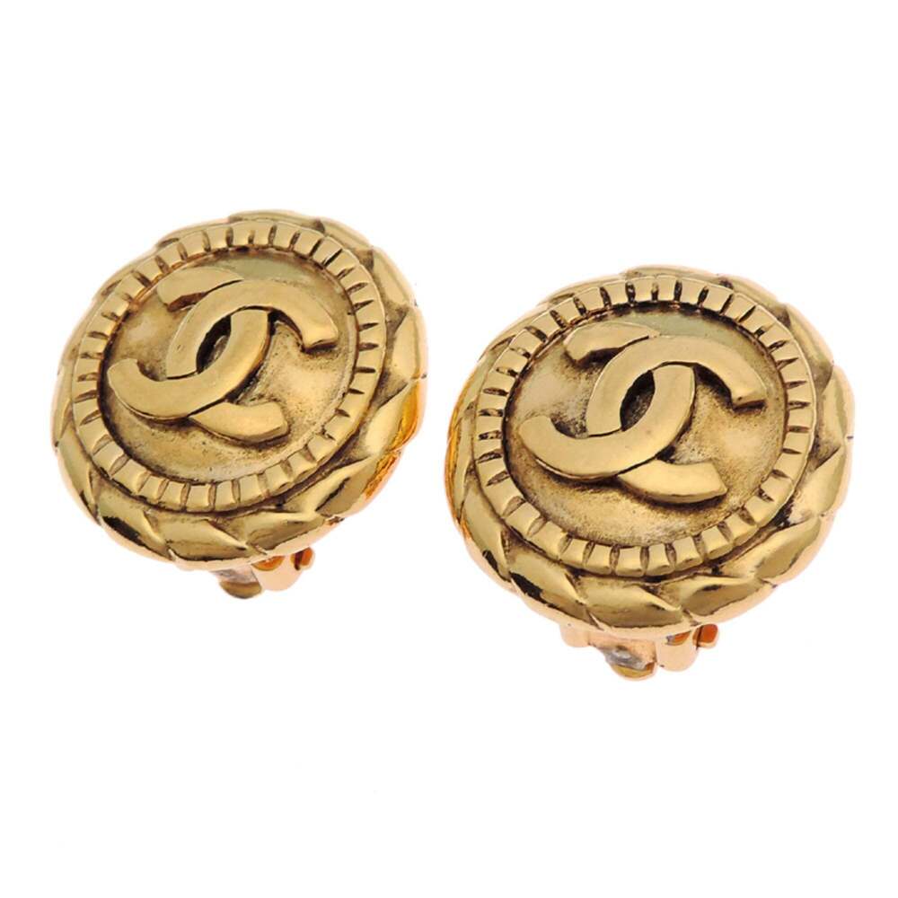 CHANEL Authentic Gold Logo Earrings - Picture 2 of 6